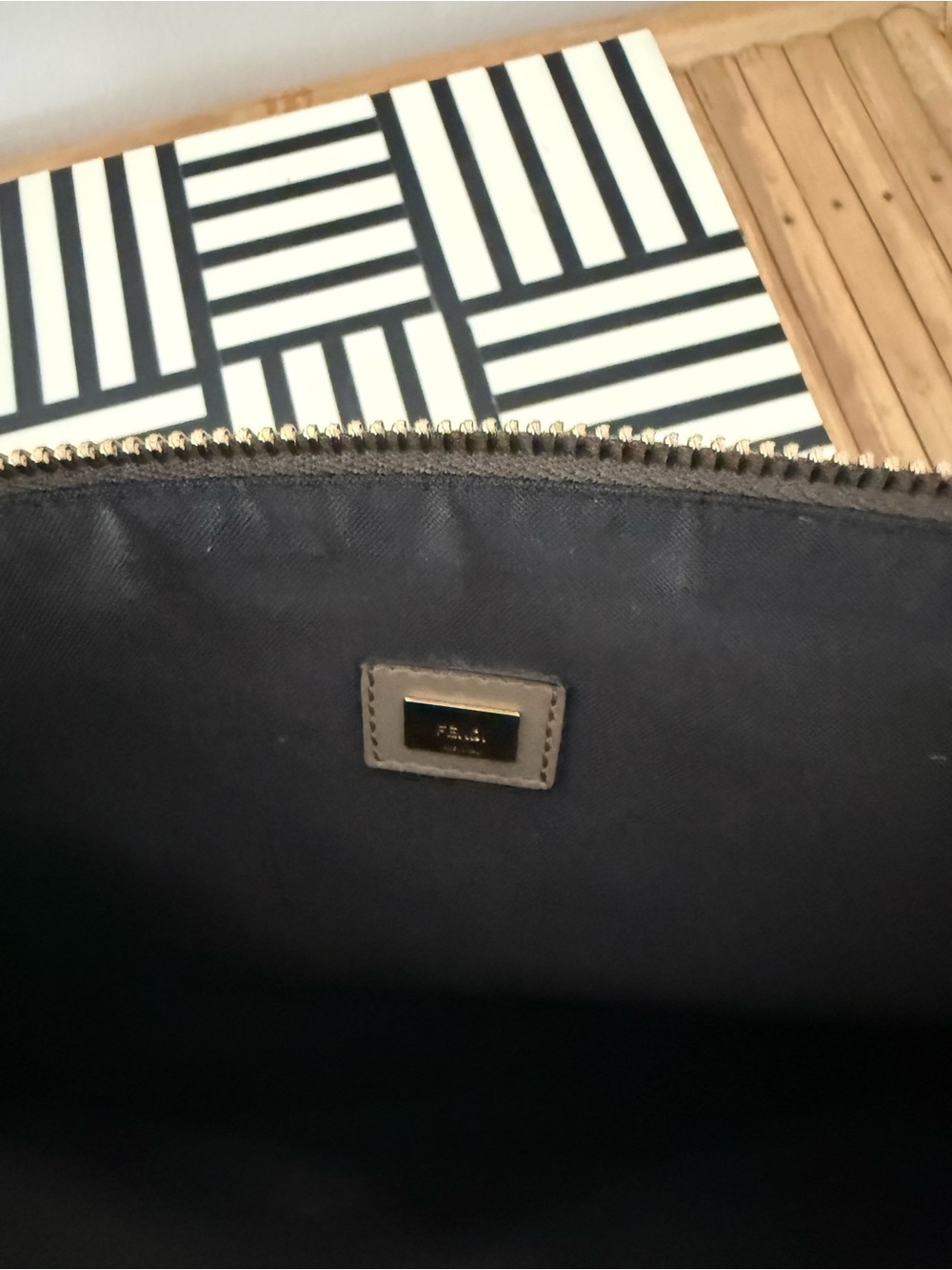 Fendi Taupe Leather Clutch with Snakeskin Logo and Gold Hardware - Picture 6 of 9